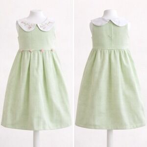 Bonnie Jean Girls Dress 3T Green White Check Rosettes Embroidery Pleats Party